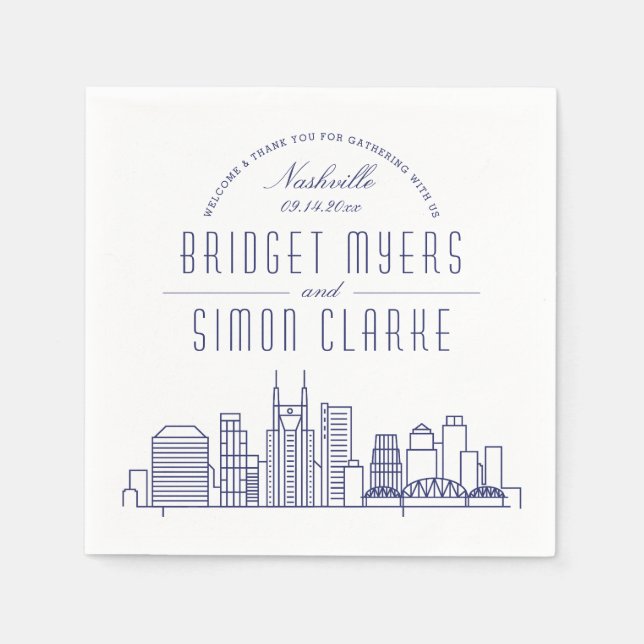 Serviette En Papier Ligne Skyline marine Nashville Deco | Événement ma (Devant)