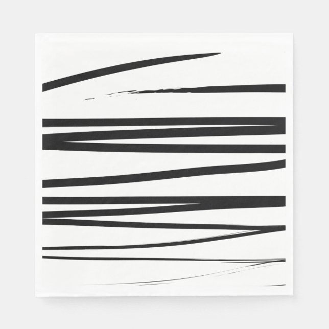 Serviette En Papier Lignes abstraites noir et blanc modernes Art    (Devant)