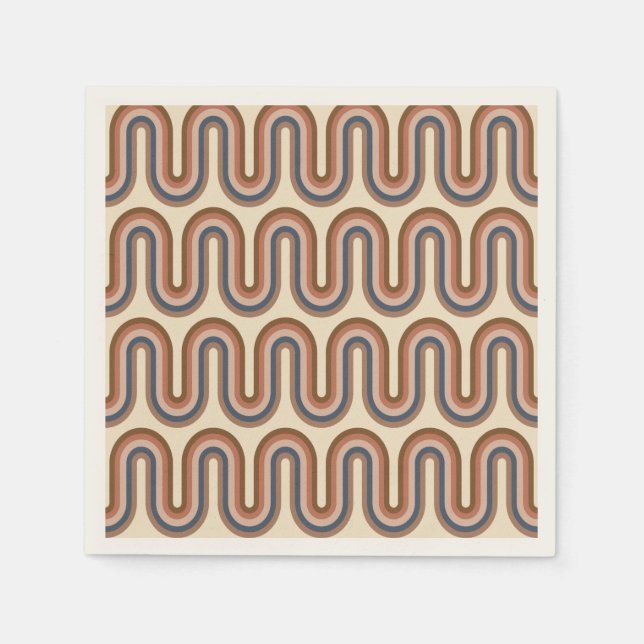 Serviette En Papier Lignes d'argile rétro Earthy Wavy Brown (Devant)
