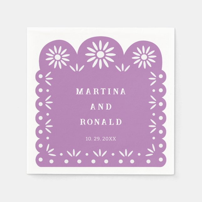 SERVIETTE EN PAPIER LILA MEXICAN PAPEL PICADO (Devant)