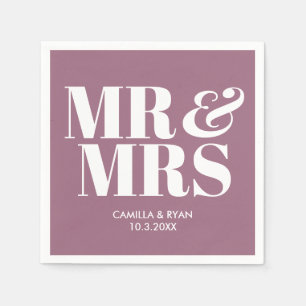 Serviette En Papier Lilac Purple Mr & Mrs Mariage personnalisé Napkins