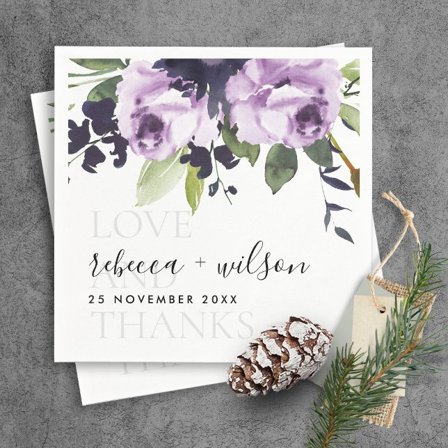 SERVIETTE EN PAPIER LILAC PURPLE ROSE FLORAL AMOUR ET MERCI MARIAGE (Créateur téléchargé)