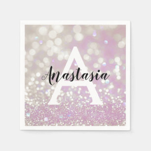 Serviette En Papier Lilac scintillant pailleté paillettes monogramme n