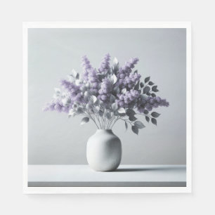 Serviette En Papier Lilacs et bouquet de feuilles d'argent