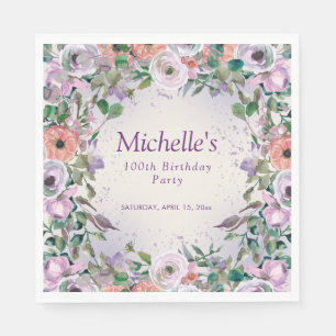 Serviette En Papier Lilas Rose Violet Fleur Aquarelle 100e Anniversair