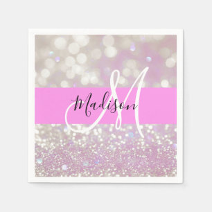 Serviette En Papier Lilas scintillant paillettes pailletées Monogramme