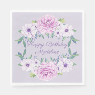 Serviette En Papier Lilas Violet Lavande Floral Anniversaire Personnal