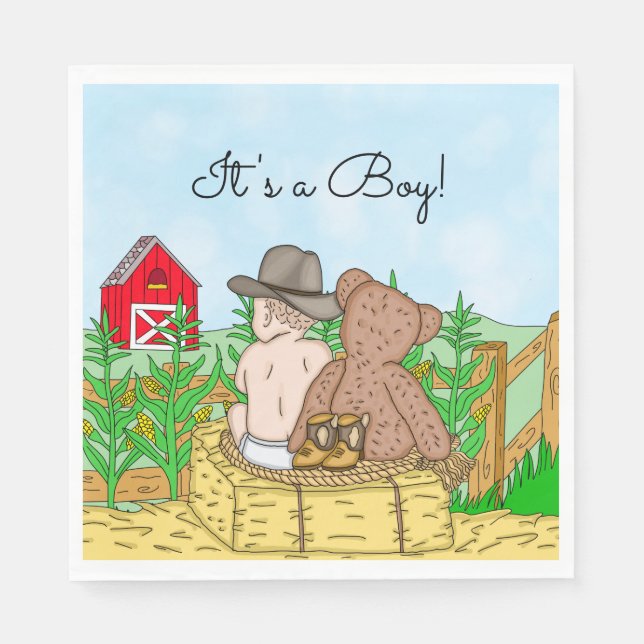 Serviette En Papier Lil'Cowboy et Teddy Bear Baby shower (Devant)