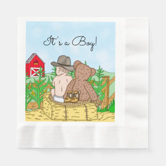 Serviette En Papier Lil'Cowboy et Teddy Bear Baby shower (Devant)
