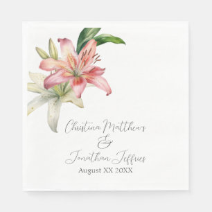 Serviette En Papier Lilies Roses et Blanches Romantiques