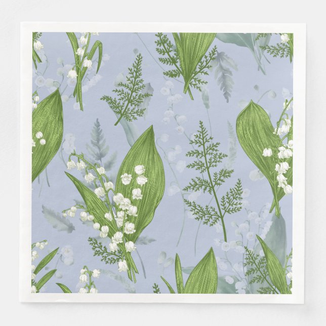 Serviette En Papier Lily de Vallée avec des fougères || Bleu Clair (Devant)