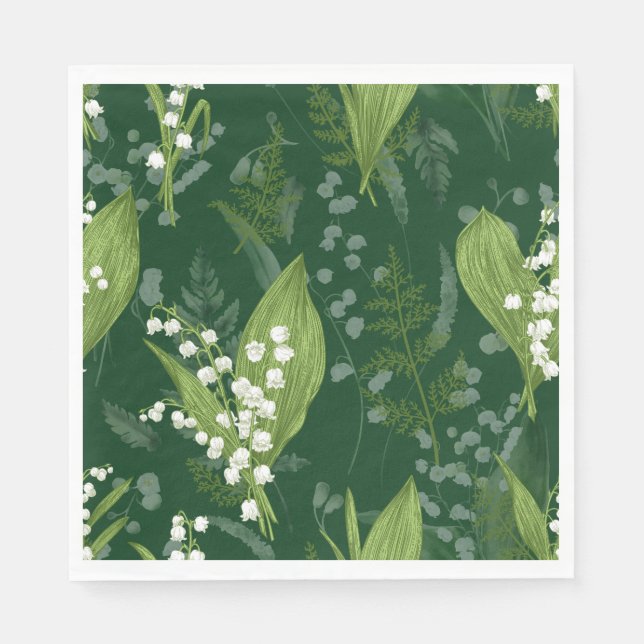 Serviette En Papier Lily de Vallée avec des fougères || Vert Foncé (Devant)