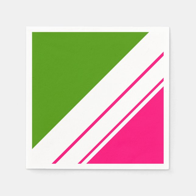 Serviette En Papier Lime rose vif vert large blanc rayures (Devant)