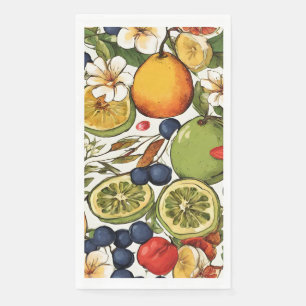 Serviette En Papier Limes méditerranéennes, citrons et fleurs. Peint