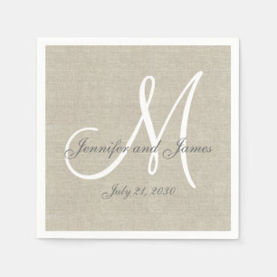 Serviette En Papier Linge beige Gris Blanc Monogramme Mariage Keepsaké