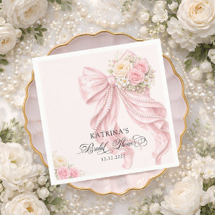 Serviette En Papier Linge de mariage élégant rose blush à ruban