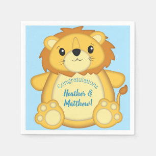 Serviette En Papier Lion Baby shower bleu