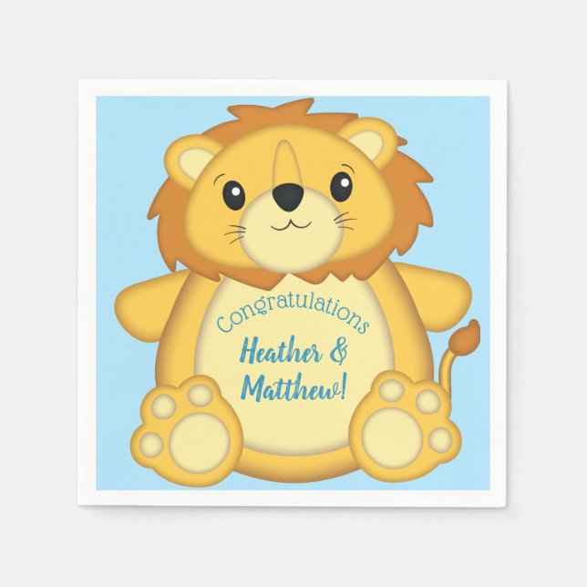 Serviette En Papier Lion Baby shower bleu (Devant)