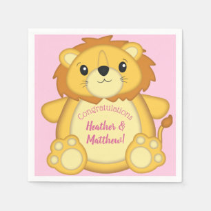 Serviette En Papier Lion Baby shower rose