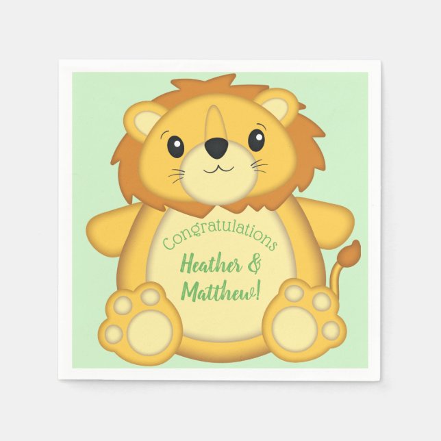 Serviette En Papier Lion Baby shower Safari (Devant)