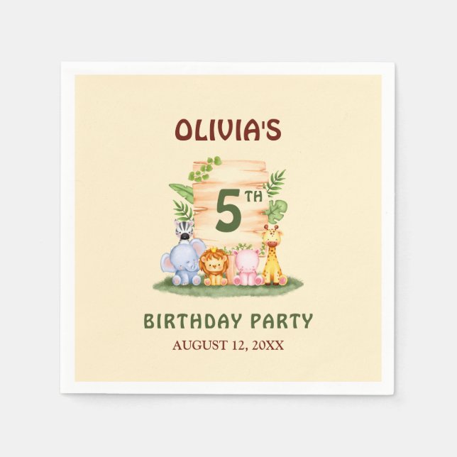 Serviette En Papier Lion de Savannah hippo zèbre éléphant (Devant)