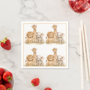 Serviette En Papier Lion Éléphant Girafe Boho Terreux Neutre Enfants