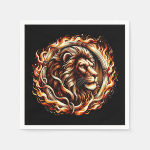 Serviette En Papier Lion Flamboyant dans un Anneau de Flammes d'Astrol