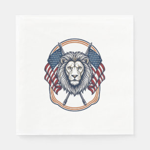 Serviette En Papier Lion Patriotique avec Drapeaux Américains Vintage