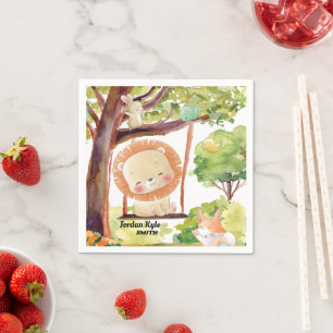 Serviette En Papier Lion, Renard, Lapin et Oiseaux Brut Nature