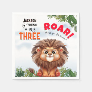 Serviette En Papier Lion Safari Wild & Trois Anniversaires de enfants