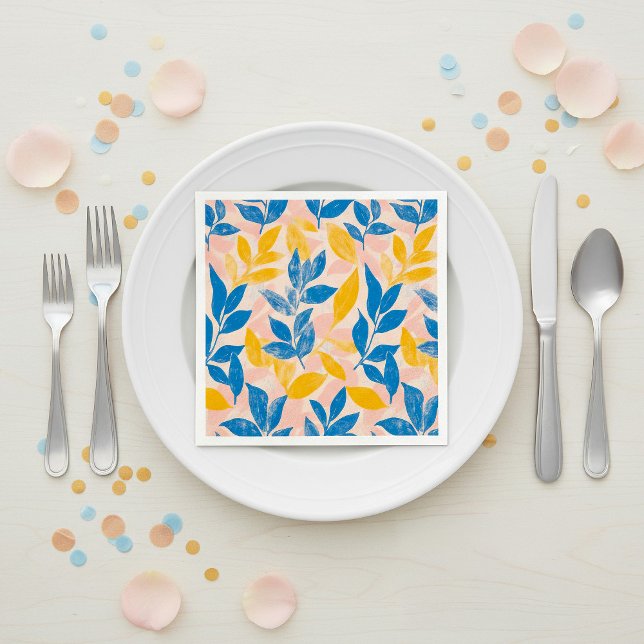 Serviette En Papier Lithographe rose, bleu et jaune Mariage floral (Pink, Blue, and Yellow Lithograph Floral Wedding Napkins.)