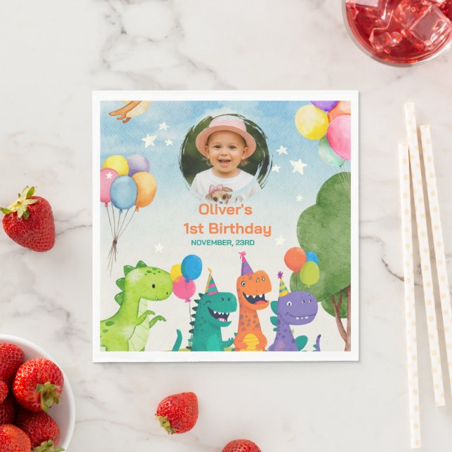Serviette En Papier Little Dino 1st Birthday Paper Napkin (En situation)