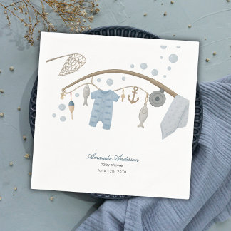 Serviette En Papier Little Fisherman Fishing Boy Baby Shower Blue