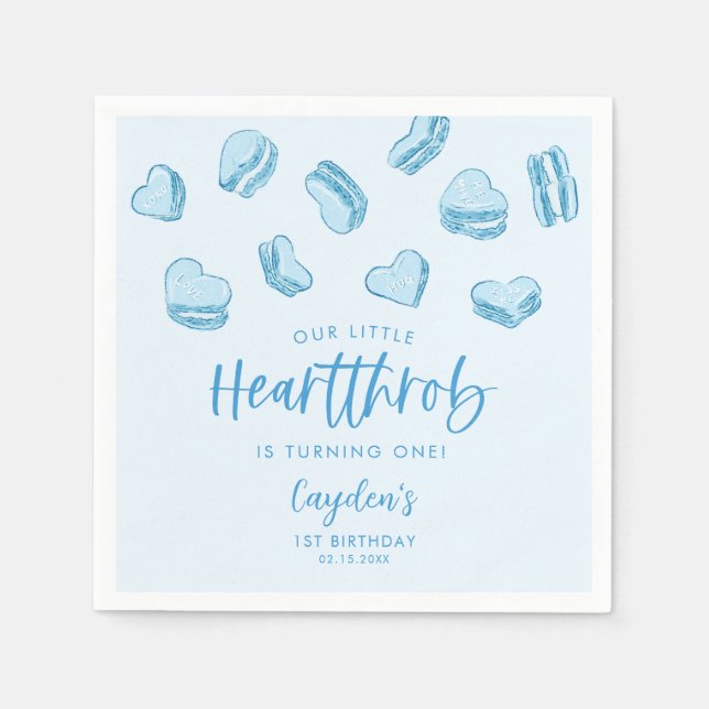 Serviette En Papier Little Heartthrob Coeurs Bleus Fête d'anniversaire (Devant)