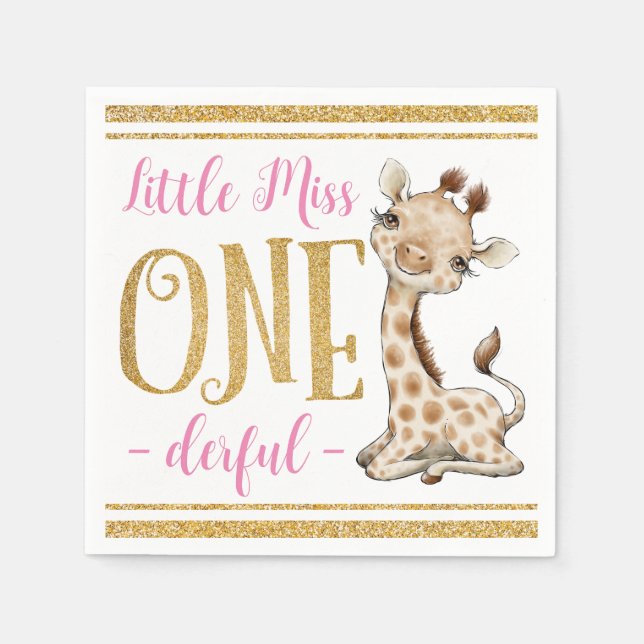 Serviette En Papier Little Miss One Derful Cute Giraffe 1er anniversai (Devant)