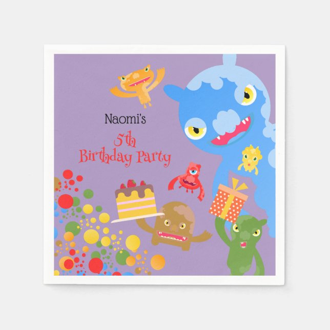 Serviette En Papier Little Party Monster and confetti Anniversaire Par (Devant)