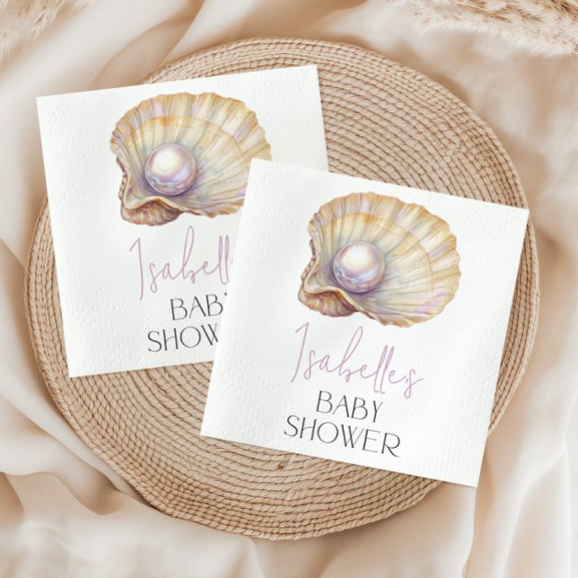 Serviette En Papier Little Pearl Ocean Oyster Beach Baby shower person (Créateur téléchargé)