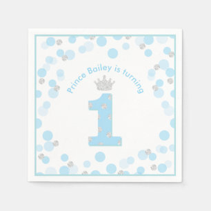 Serviette En Papier Little Prince Blue Silver 1ère fête d'anniversaire