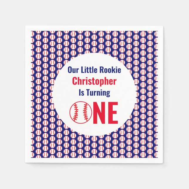 Serviette En Papier Little Rookie Baseball 1er anniversaire (Devant)