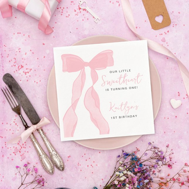 Serviette En Papier Little Sweetheart Elegant Pink Bow Birthday Party (Créateur téléchargé)