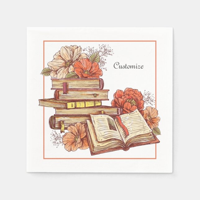 Serviette En Papier Livres Et Fleurs (Devant)