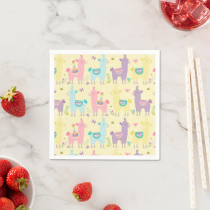 Serviette En Papier Llamas roses, jaunes violettes Mignonnes Adorables
