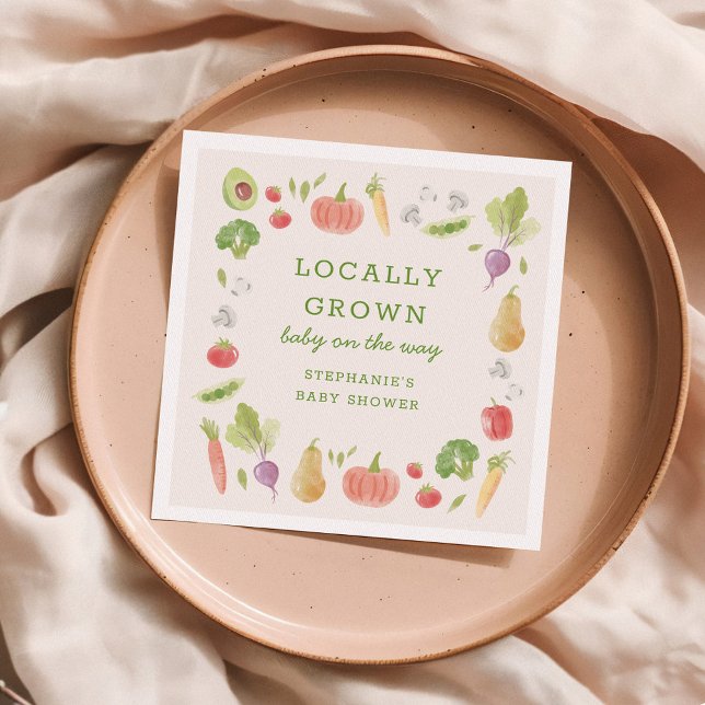 Serviette En Papier Locally Grown Farmer's Market Veggies Baby Shower (watercolour veggies paper napkin for a locally grown baby shower)
