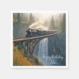 Serviette En Papier Locomotive à vapeur Vintage d'anniversaire sur un