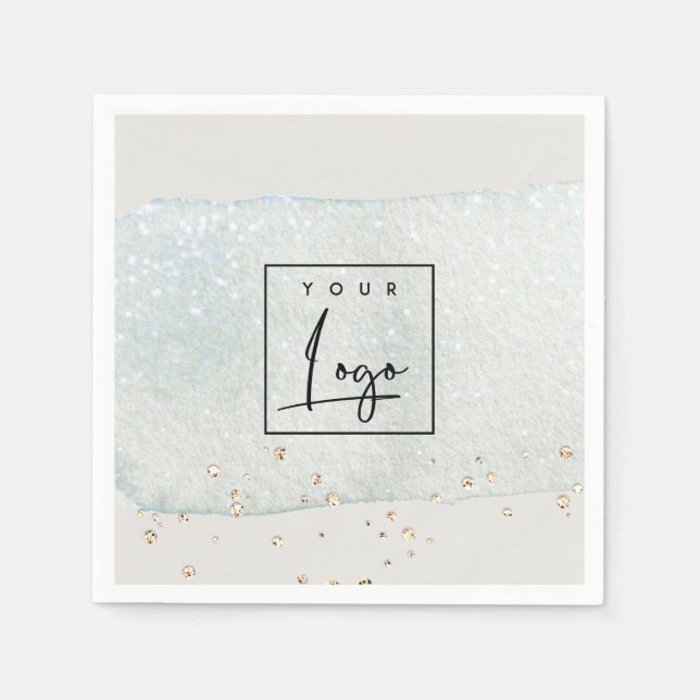 Serviette En Papier Logo Abstrait Aqua Silver Brush Stoke Watercolor (Devant)