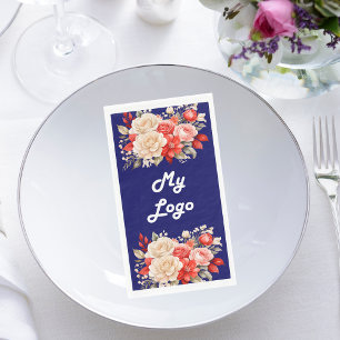 Serviette En Papier logo commercial florale bleu marine rouge ivoire