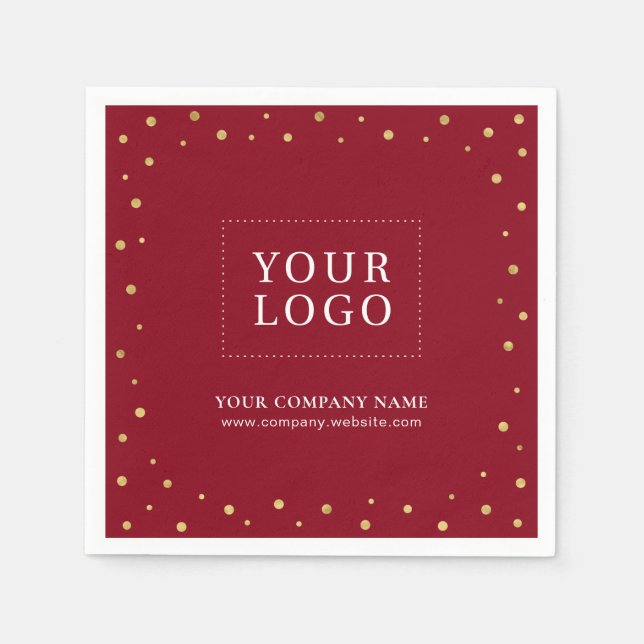 Serviette En Papier Logo Confettis Rouge & Or Affaires Promotionnelles (Devant)