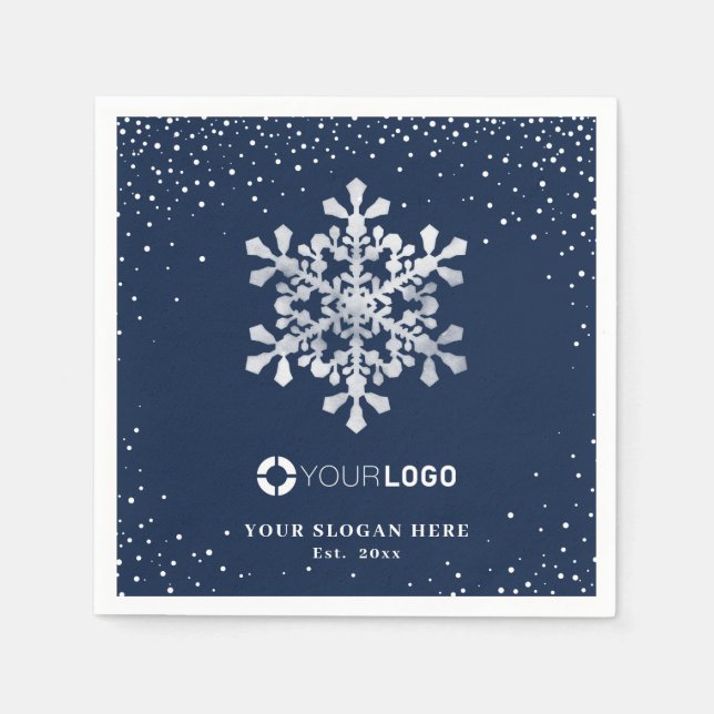 Serviette En Papier Logo de la société Snowflon bleu Noël (Devant)