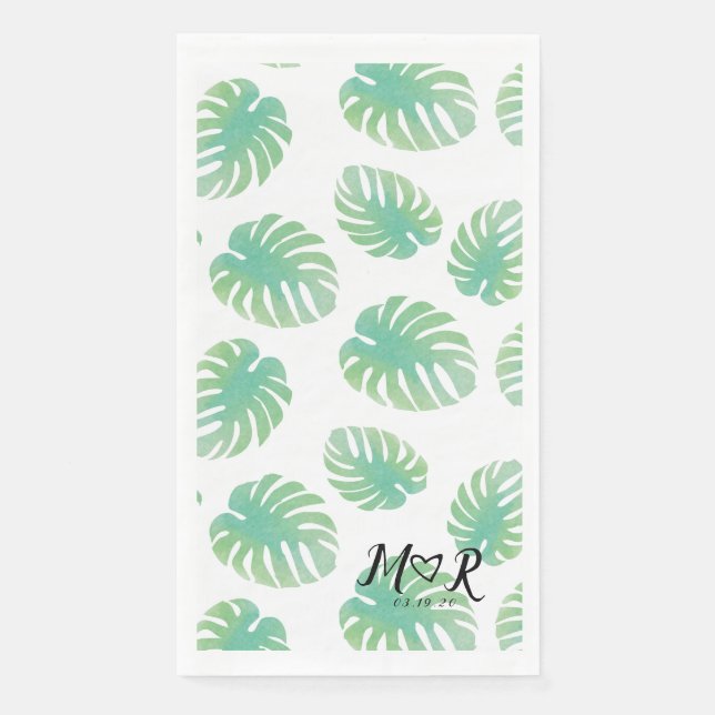 Serviette En Papier Logo de mariage feuille tropicale de palmier vert (Devant)