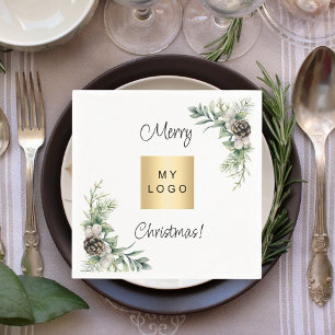 Serviette En Papier Logo d'entreprise blanc cônes de pin de Noël